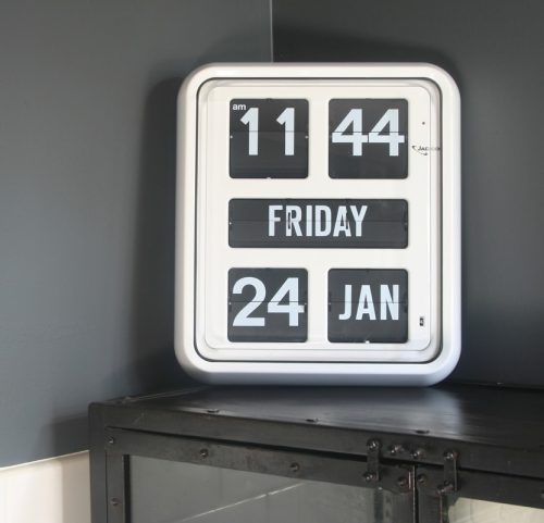 Large digital calendar clock with day of the week spelt in full and easily read from 20 meters