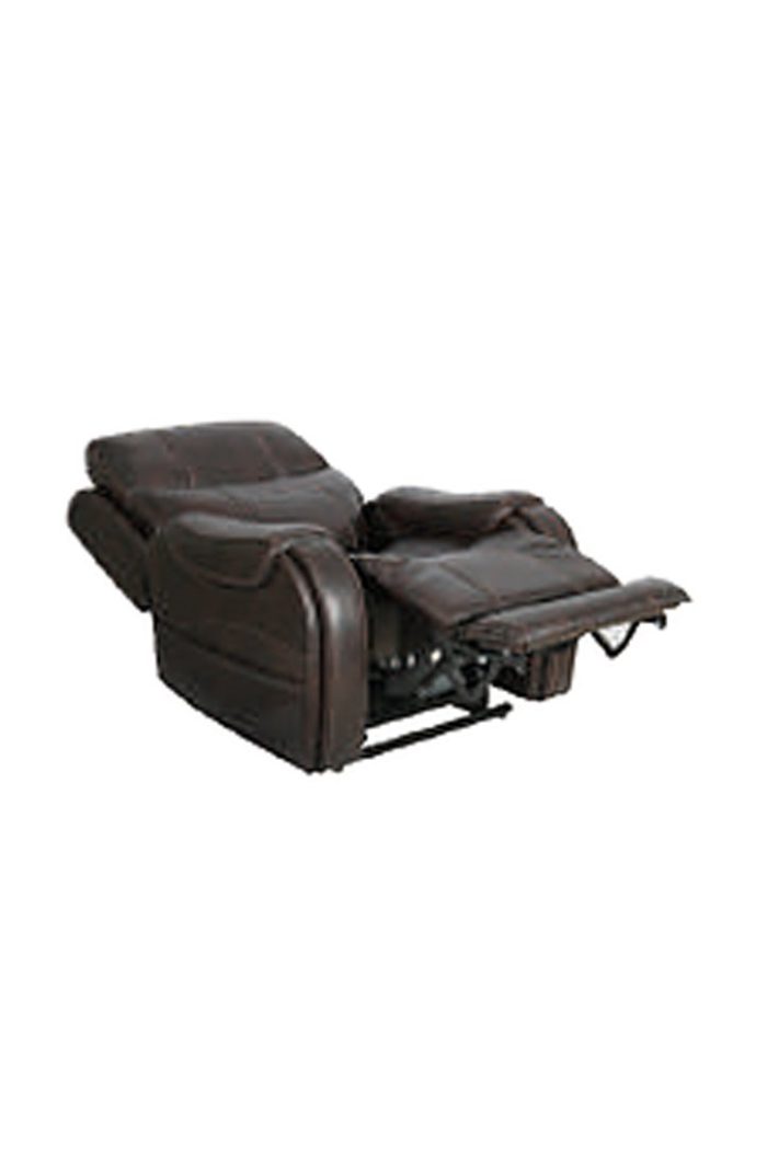 Seagrove brand recliner in brown leather fully reclined